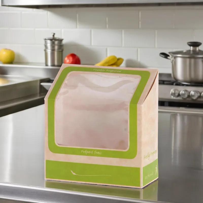 Wrap Take-Out Box Tuck-Top With Flat Lid 4.5X4.75X2 IN Paperboard Kraft Green Rectangle 500/Case
