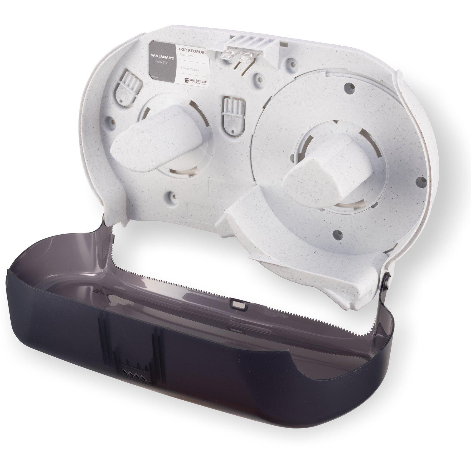 San Jamar Toilet Paper Dispenser 12.25X19.75X6 IN Plastic Black 2-Roll Jumbo (JRT) 9IN Roll 3.25IN Core Diameter 1/Each