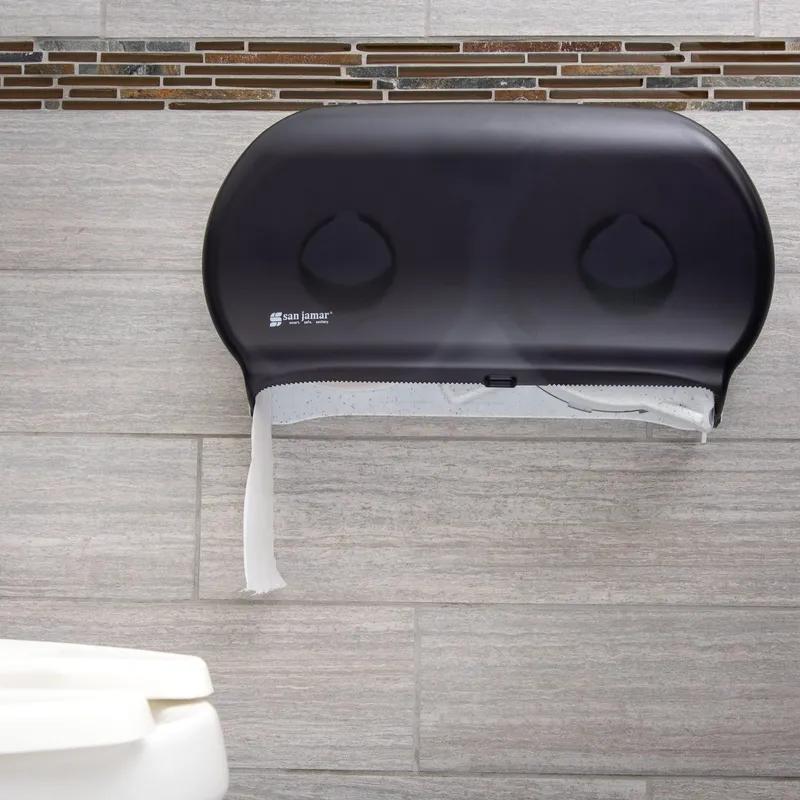 San Jamar Toilet Paper Dispenser 12.25X19.75X6 IN Plastic Black 2-Roll Jumbo (JRT) 9IN Roll 3.25IN Core Diameter 1/Each