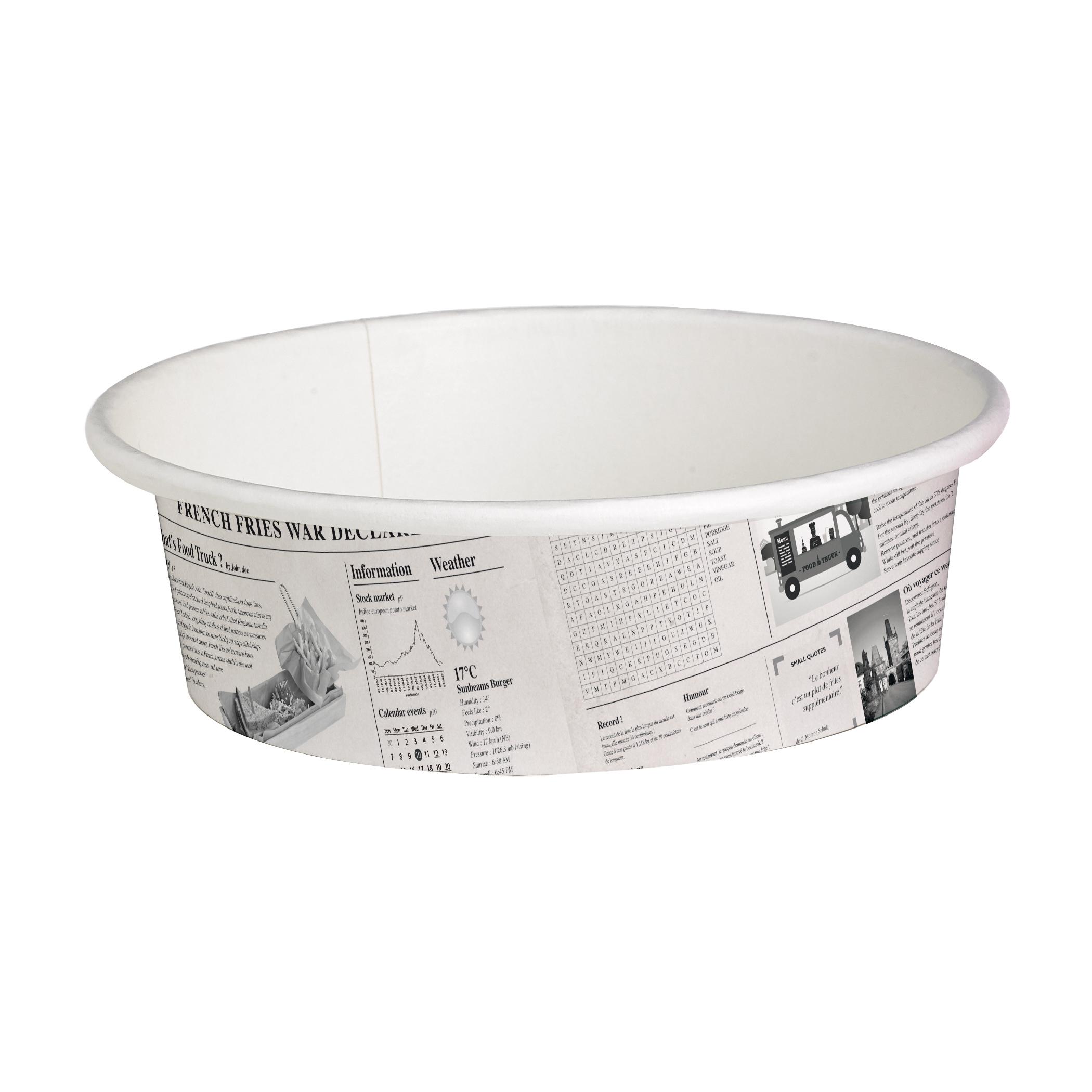 Food Container Base 12 OZ Paper Black White Newspaper Print Round 50 Count/Pack 10 Packs/Case 500 Count/Case