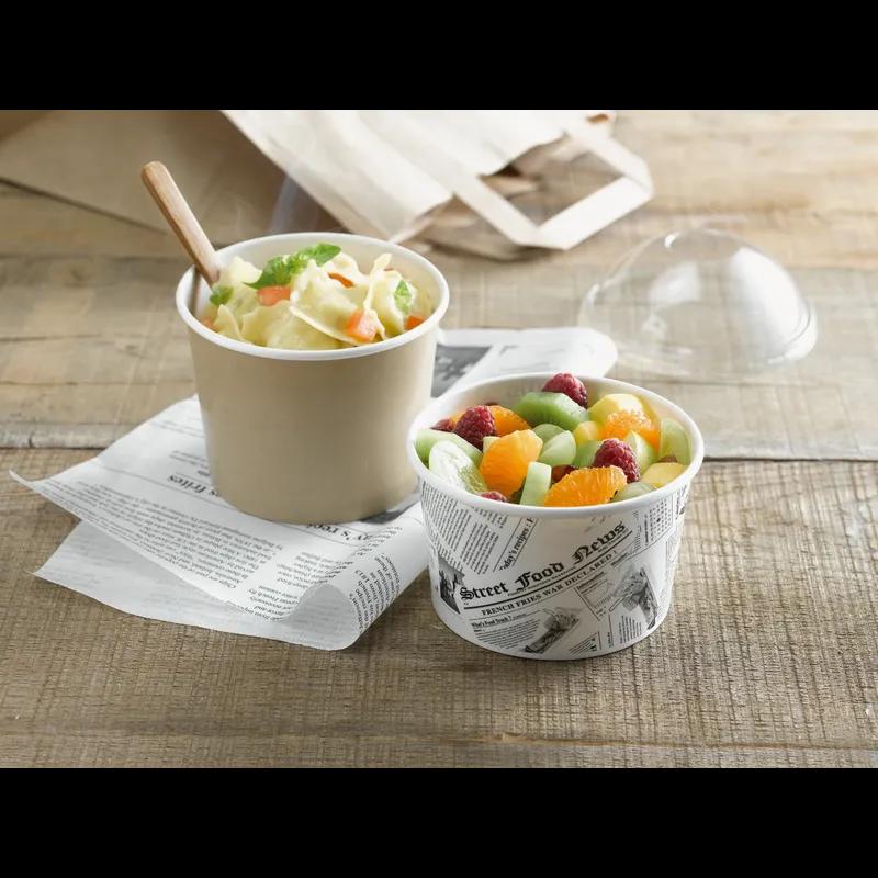 Food Container Base 12 OZ Paper Black White Newspaper Print Round 50 Count/Pack 10 Packs/Case 500 Count/Case