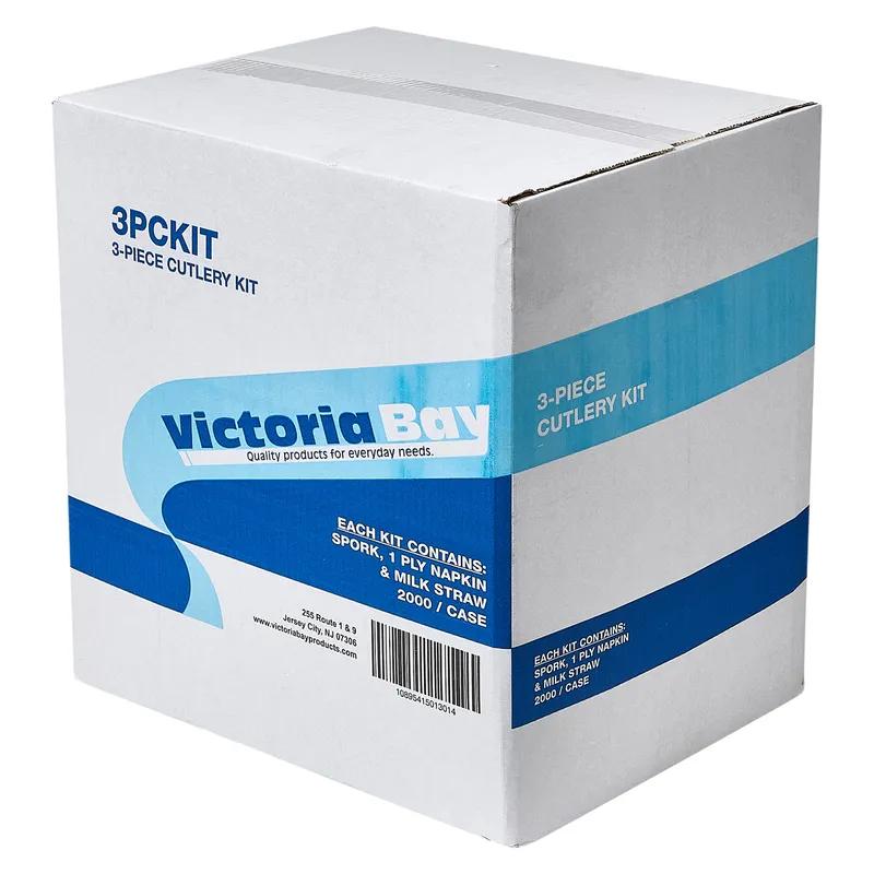 Victoria Bay 3PC Cutlery Kit PP Medium Weight With 8X10 Napkin,Milk Straw,Spork 2000/Case