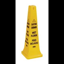 Safety Cone 12.3X12.3X36 IN Caution Wet Floor Yellow Plastic Multilingual 4 Side 1/Each
