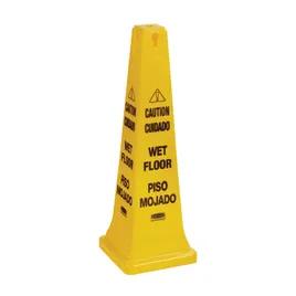 Safety Cone 12.3X12.3X36 IN Caution Wet Floor Yellow Plastic Multilingual 4 Side 1/Each