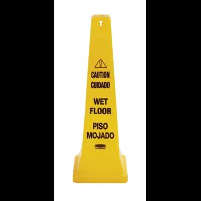 Safety Cone 12.25X12.25X36 IN Caution Wet Floor Yellow Plastic Multilingual 4 Side 1/Each