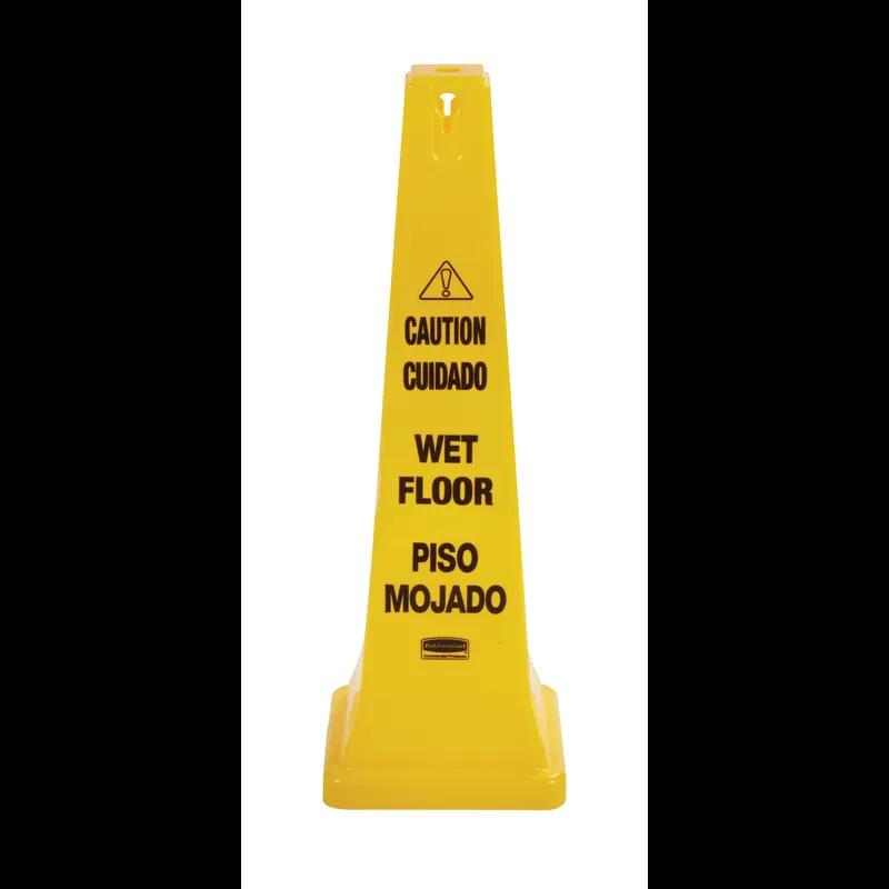 Safety Cone 12X12X36 IN Caution Wet Floor Yellow Plastic Multilingual 4 Side 1/Each