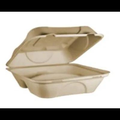 Take-Out Container Hinged With Dome Lid 9X9X3.3 IN 3 Compartment Pulp Fiber Kraft Square 300/Case