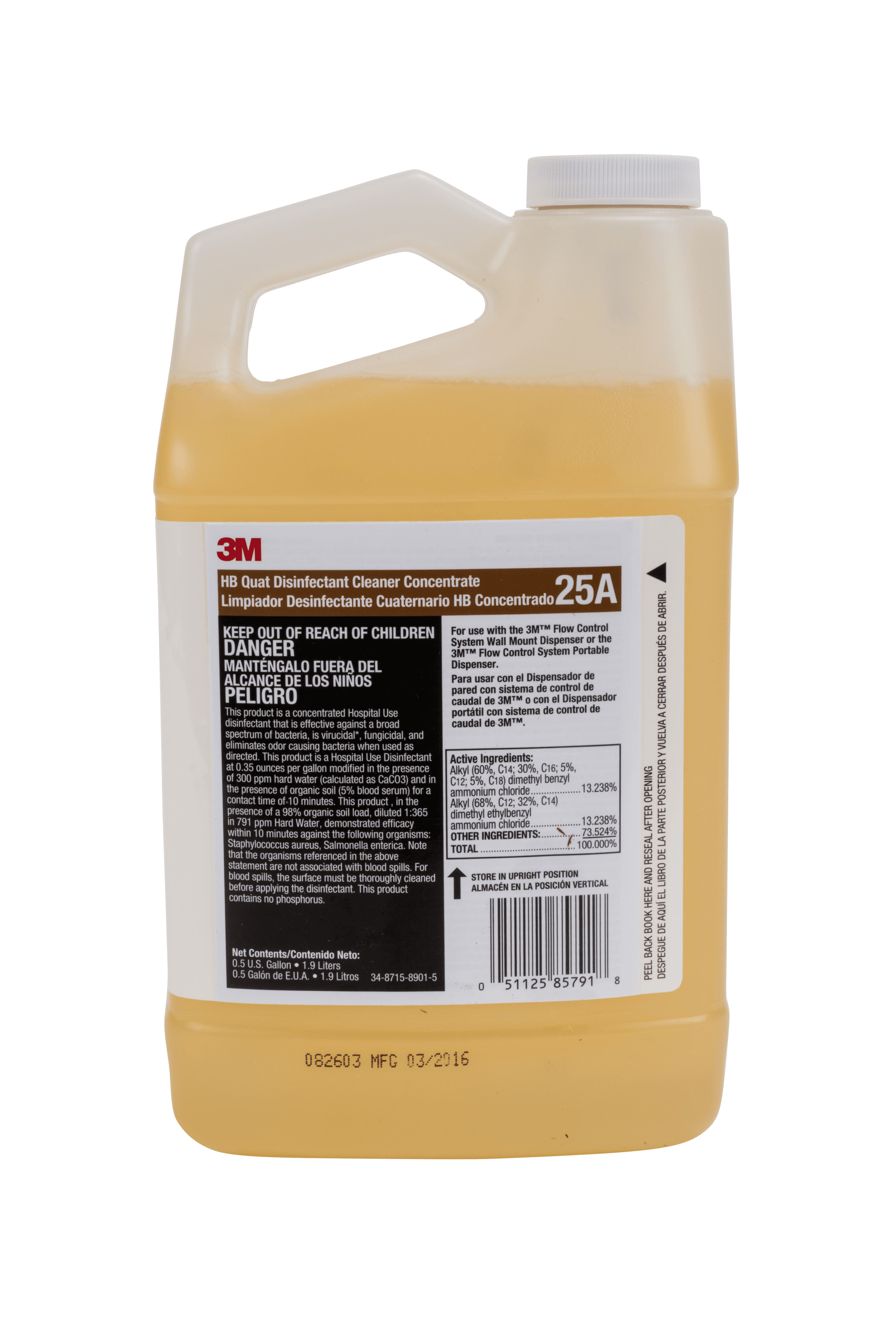 3M™ HB 25A One-Step Disinfectant 64 FLOZ Concentrate Quat No Rinse 4/Case