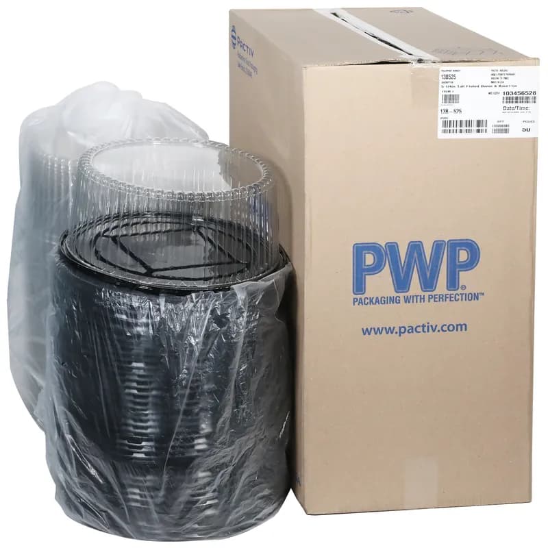Cake Container & Lid Combo For 11 IN Cake With High Dome Lid 12.57X5.25 IN PET Black Clear Fluted 50/Case