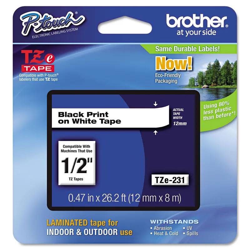 P-Touch® TZE231 Laminated Label Tape 0.5 IN White Black 1/Each