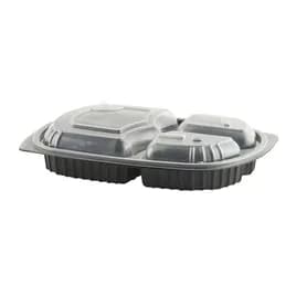 Take-Out Container Base & Lid Combo 3 Compartment PP Black Clear Microwave Safe 126/Case