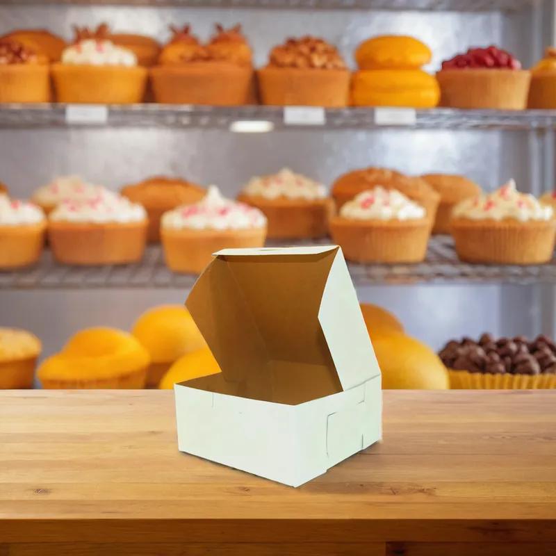 Easy Lock Cake Box 8X8X3 IN SUS Paperboard CRB White Square Lock Corner 1-Piece 250/Bundle