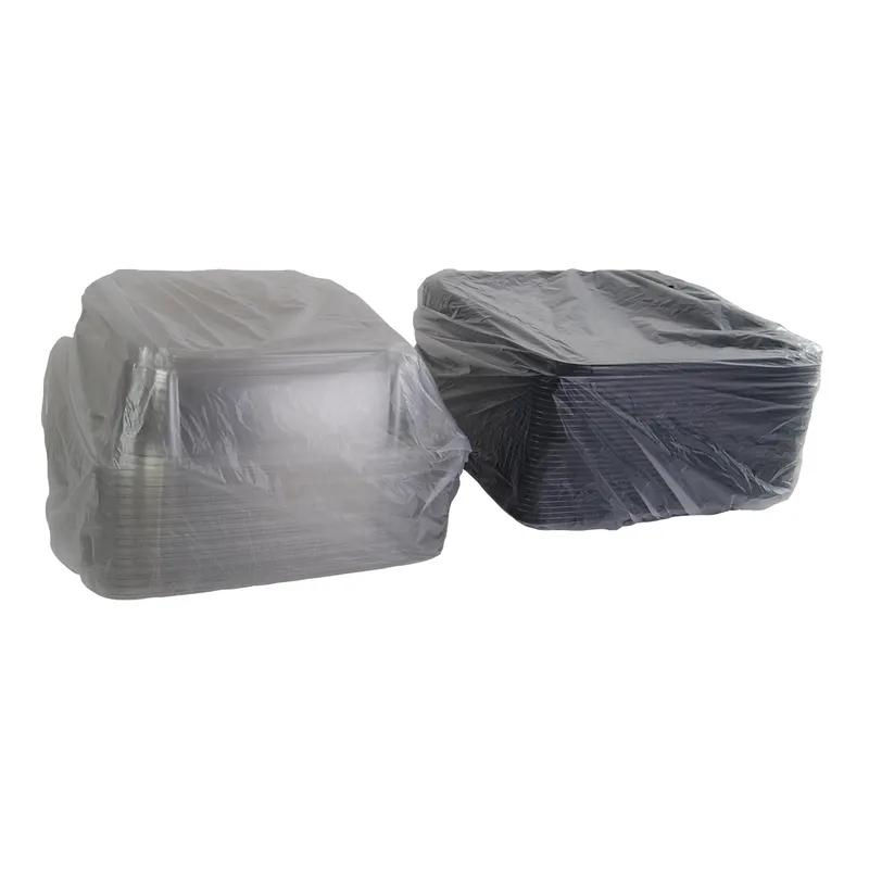 UltraStack® Take-Out Container Base & Lid Combo With Dome Lid 10.7X10.7X2.75 IN PET Black Clear Square 25/Case