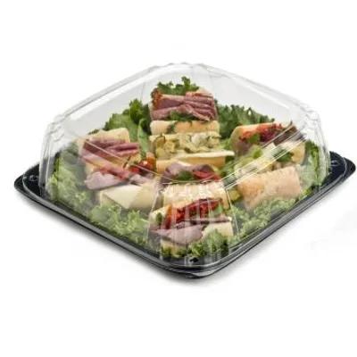 UltraStack® Take-Out Container Base & Lid Combo With Dome Lid 10.7X10.7X2.75 IN PET Black Clear Square 25/Case