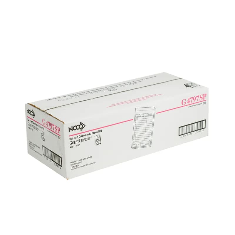Guest Check 4.25X7.25 IN Green Medium-Wide 2-Part Carbonless 13 Line 50 Sheets/Pack 40 Packs/Case 2000 Count/Case
