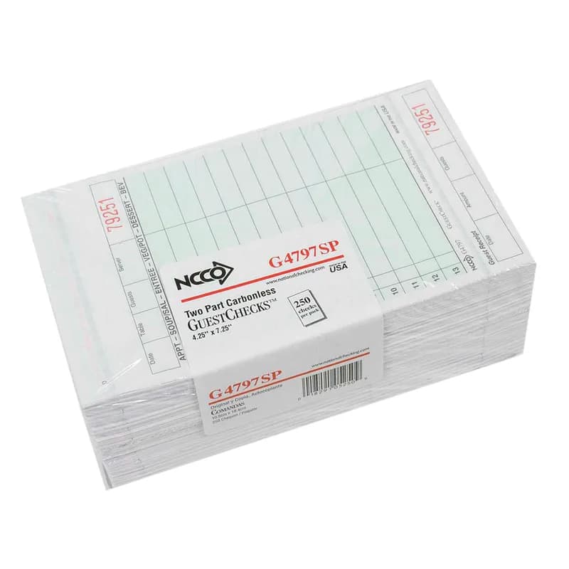 Guest Check 4.25X7.25 IN Green Medium-Wide 2-Part Carbonless 13 Line 50 Sheets/Pack 40 Packs/Case 2000 Count/Case