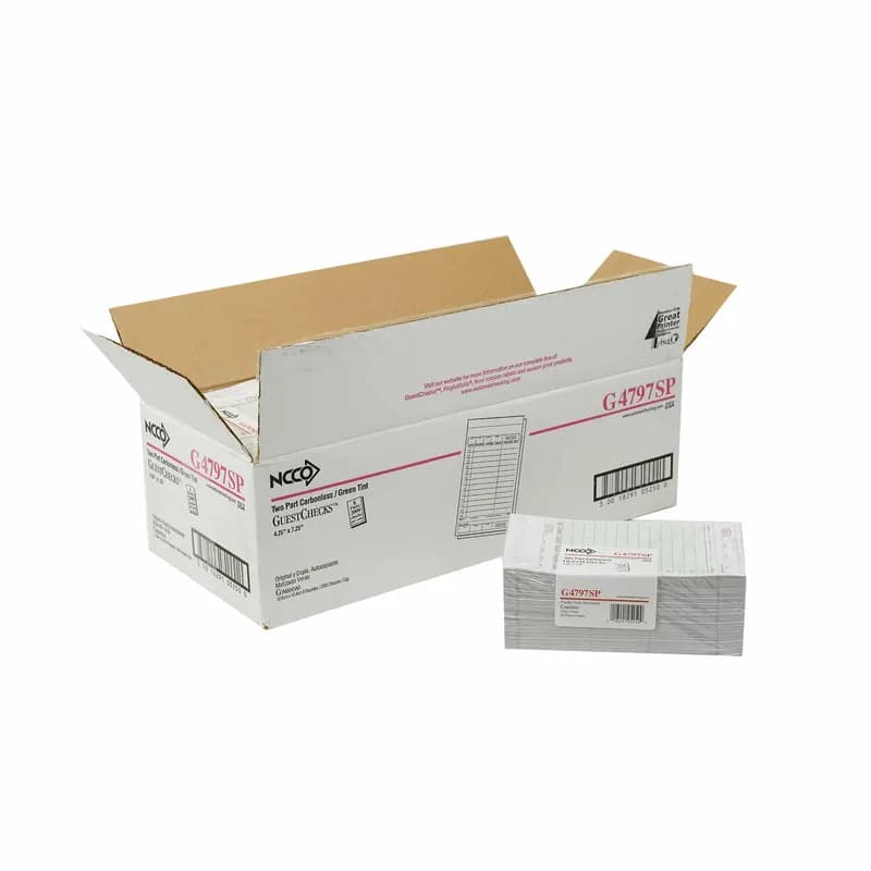 Guest Check 4.25X7.25 IN Green Medium-Wide 2-Part Carbonless 13 Line 50 Sheets/Pack 40 Packs/Case 2000 Count/Case