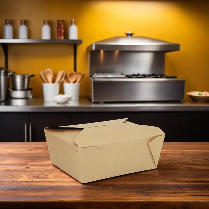 Bio-Pak® #8 Take-Out Box Fold-Top 45 OZ Paper Kraft 300/Case