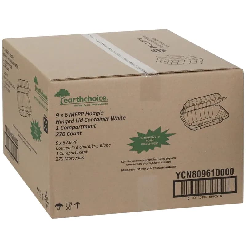 Hoagie & Sub Take-Out Container Hinged With Dome Lid 9X6X3 IN MFPP White Rectangle 270/Case