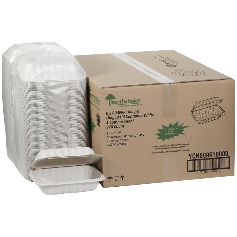 Hoagie & Sub Take-Out Container Hinged With Dome Lid 9X6X3 IN MFPP White Rectangle 270/Case
