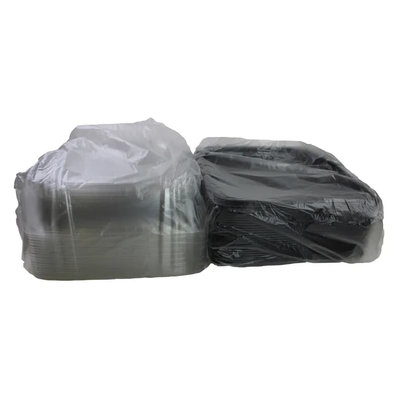 UltraStack® Take-Out Container Base & Lid Combo With Dome Lid 14.1X14.1X4.54 IN PET Black Clear Square 25/Case
