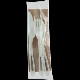 4PC Cutlery Kit TPLA White Individually Wrapped With Kraft Napkin,Fork,Knife,Spoon 250/Case