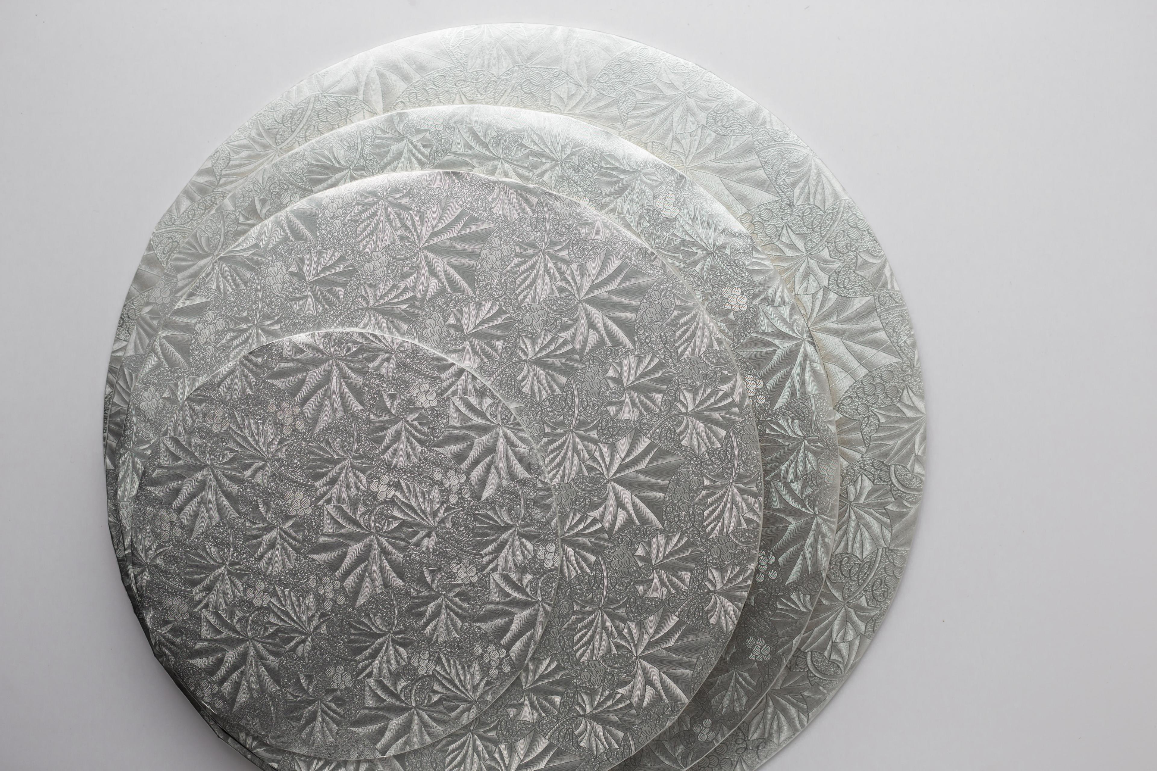 Cake Board 14X0.5 IN Paperboard Silver Round Embossed 12/Case