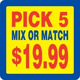 Pick 5 Mix or Match 19.99 Label 2X2 IN Multicolor Square 500/Roll