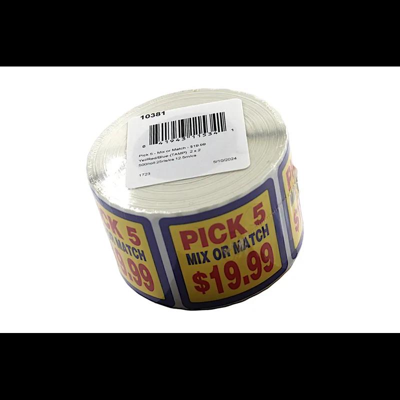 Pick 5 Mix or Match 19.99 Label 2X2 IN Multicolor Square 500/Roll