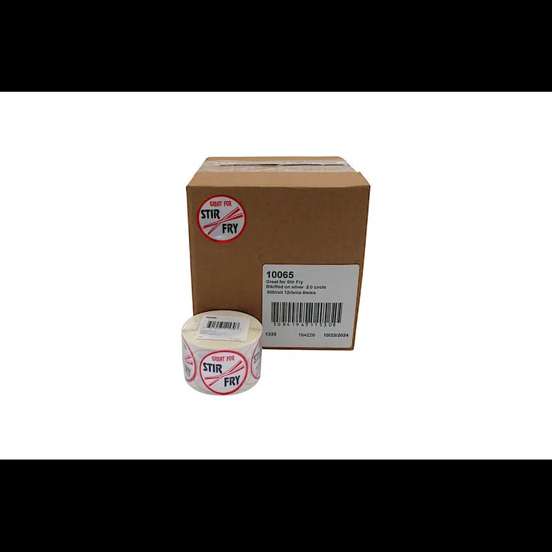 Stir Fry Label 2X2 IN Silver Red Round 500/Roll
