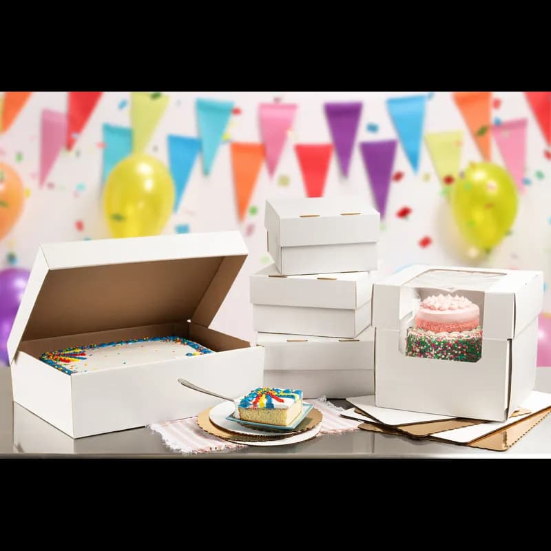 Cake Box 9X9X5.5 IN Corrugated Paperboard White Kraft 50/Case