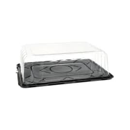 RoseDome 1/4 Sheet Cake Container & Lid Combo With Dome Lid 15X11X4.25 IN PET Clear Black Rectangle Short Tab 50/Case