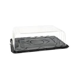 RoseDome Cake Container & Lid Combo With Dome Lid 1/4 Size 15X11X4.25 IN PET Clear Black Rectangle Short Tab 50/Case