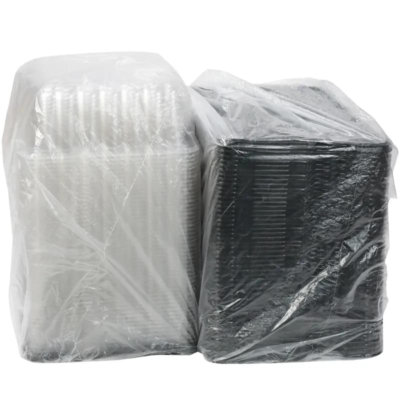 RoseDome 1/4 Sheet Cake Container & Lid Combo With Dome Lid 15X11X4.25 IN PET Clear Black Rectangle Short Tab 50/Case