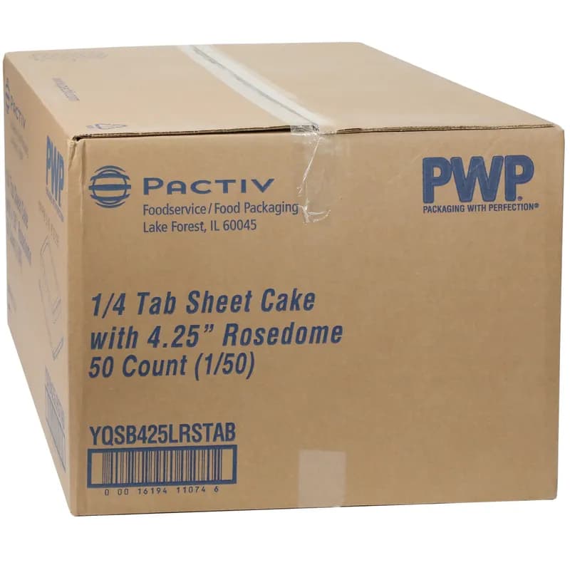 RoseDome 1/4 Sheet Cake Container & Lid Combo With Dome Lid 15X11X4.25 IN PET Clear Black Rectangle Short Tab 50/Case