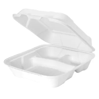Harvest® Take-Out Container Hinged 9X9X3 IN 3 Compartment Plant Fiber Square 200/Case