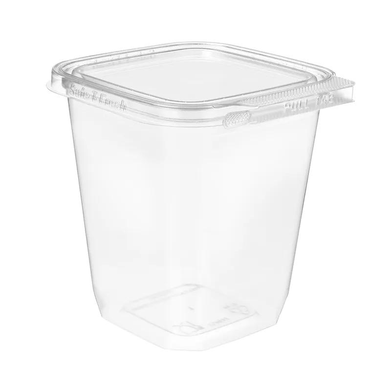 Safe-T-Fresh® Deli Container Hinged With Flat Lid 32 OZ rDPET Clear Square 240/Case