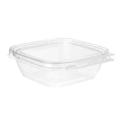Safe-T-Fresh® Deli Container Hinged With Flat Lid 8 OZ rDPET Clear Square 300/Case