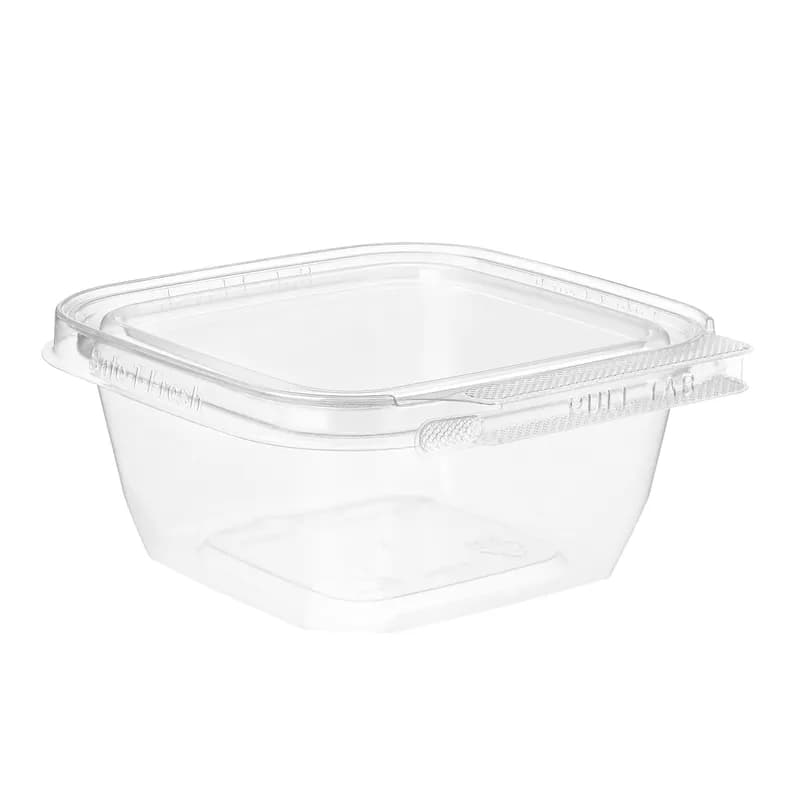 Safe-T-Fresh® Deli Container Hinged With Flat Lid 12 OZ RPET Clear Square 288/Case