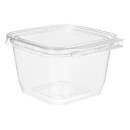 Safe-T-Fresh® Deli Container Hinged With Flat Lid 16 OZ rDPET Clear Square 276/Case