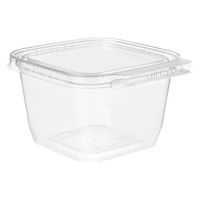 Safe-T-Fresh® Deli Container Hinged With Flat Lid 16 OZ rDPET Clear Square 276/Case