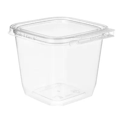 Safe-T-Fresh® Deli Container Hinged With Flat Lid 24 OZ RPET Clear Square 264/Case