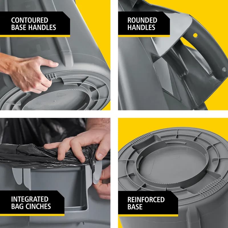 Brute® 1-Stream Trash Can 28.03X24.09X31.3 IN 44 GAL Yellow Resin Food Safe 1/Each