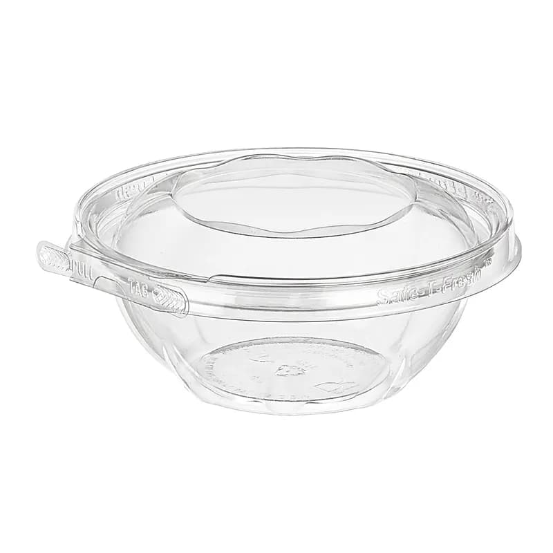 Safe-T-Fresh® Deli Container Hinged With Dome Lid 12 OZ RPET Clear Round 240/Case