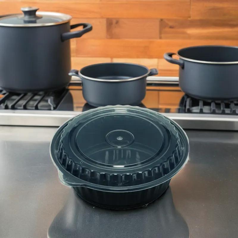 Take-Out Container Base 6 IN Plastic Black Round Microwave Safe 150/Case