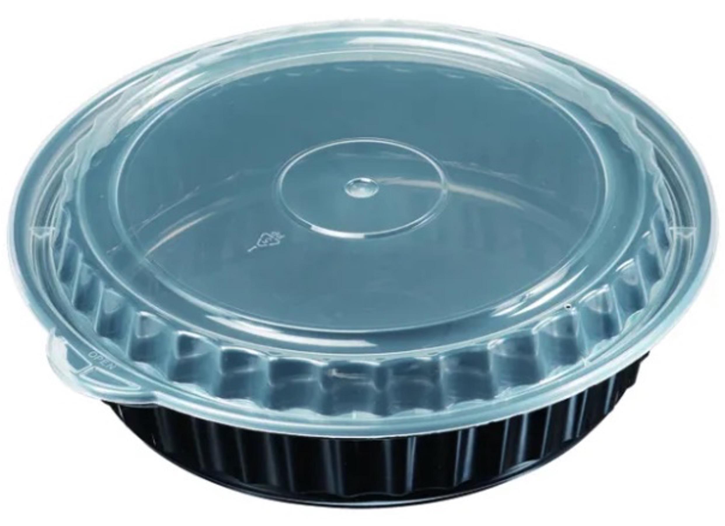 Take-Out Container Base & Lid Combo With Dome Lid 7 IN Plastic Black Clear Round Deep 150/Case