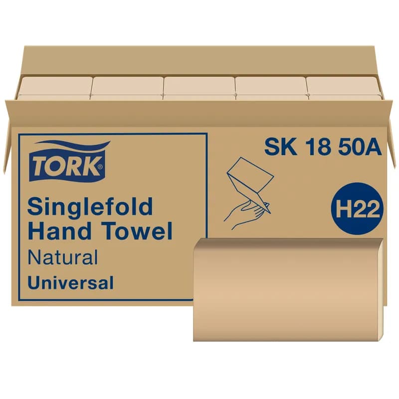 Tork Folded Paper Towel H22 10.25X9.125 IN 5.125X9.125 IN Kraft Single Fold Embossed 250 Sheets/Pack 16 Packs/Case