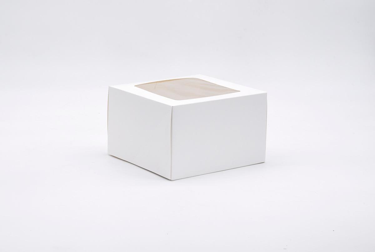 Cake Box 8X8X5 IN Paperboard White Square 4 Corner Beers 1-Piece Automatic With Window 100/Case