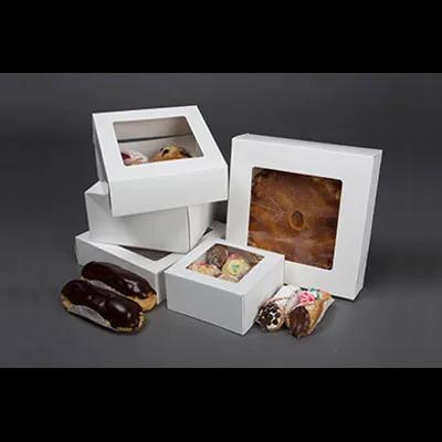 Cake Box 8X8X5 IN Paperboard White Square 4 Corner Beers 1-Piece Automatic With Window 100/Case