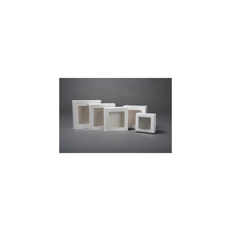 Cake Box 8X8X5 IN Paperboard White Square 4 Corner Beers 1-Piece Automatic With Window 100/Case